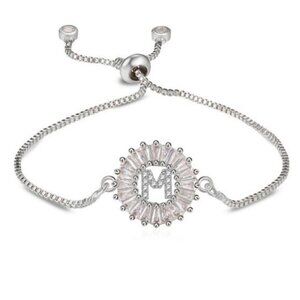 Letter "M" Initial Round Charm Silver Bracelet